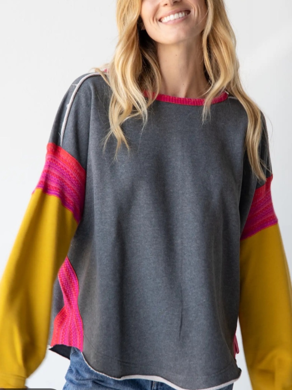 Natural Life Knit Trim Sweatshirt Long Sleeve Boho Cozy Cottagecore - Picture 5 of 13
